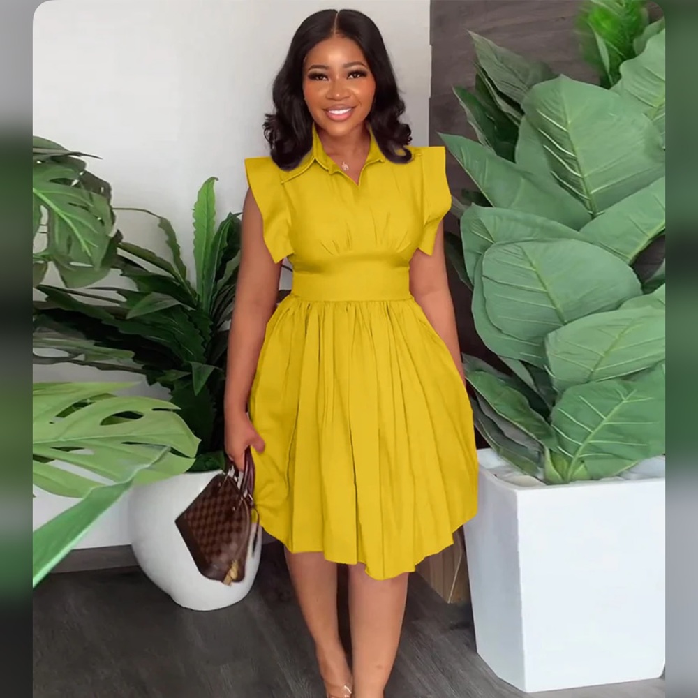 NEW- Yellow Pleated Dress